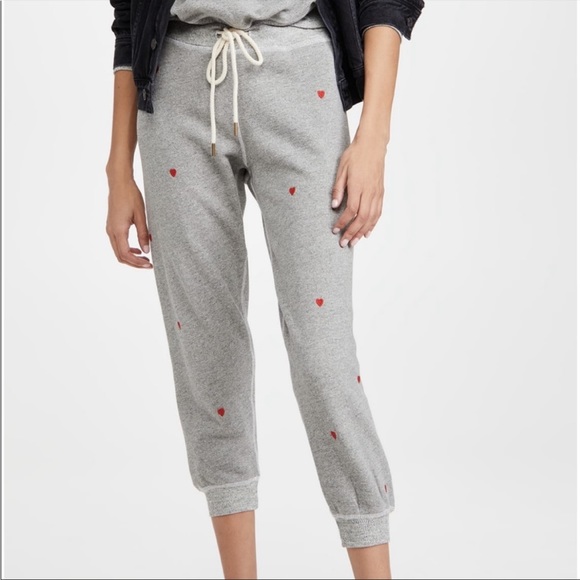 THE GREAT. Pants - THE GREAT gray heart embroidered varsity cropped sweatpants